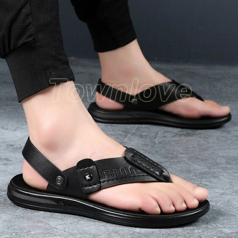 Men's Summer Hollow Out Sandals Flats Casual Flip-Flops Slippers Beach Shoes