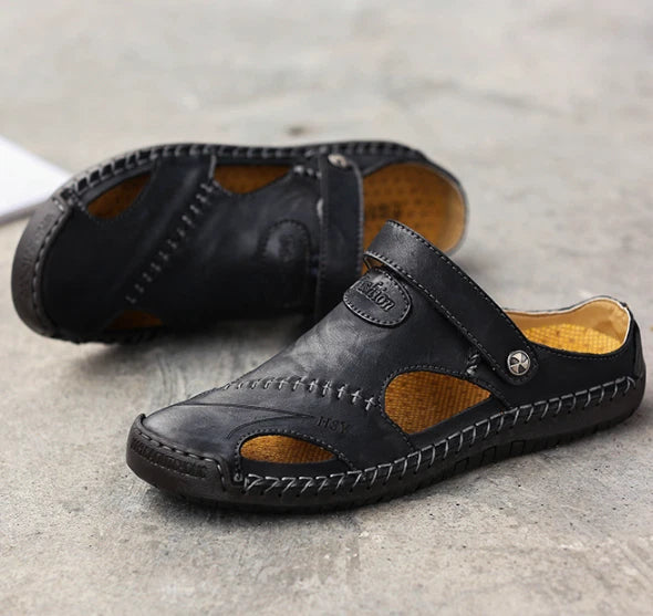 Summer Men Flat Non-slip Leather Sandals Casual Sports Beach Shoes Soft Slippers