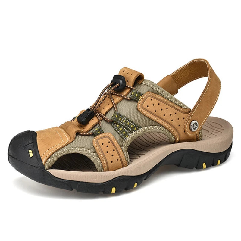 Mens Sandals Genuine Leather Summer Casual Shoes Outdoor Beach Slipper