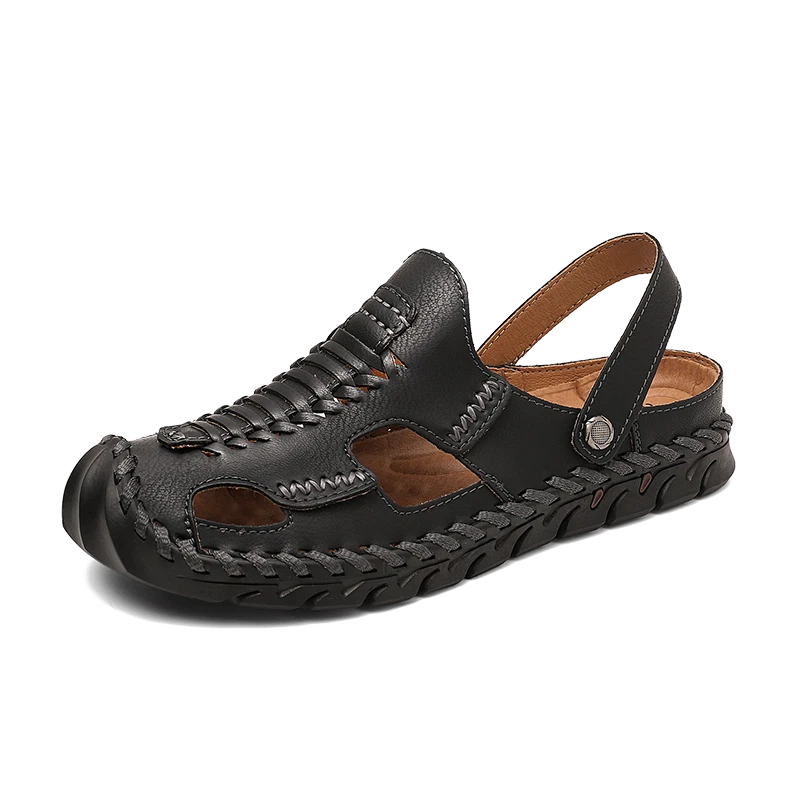 Men Summer Sandals Comfortable Genuine Leather Casual Slippers Roman Beach Shoes
