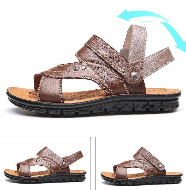 Summer Men's Sandals Real Leather Beach Water Shoes Casual Slip On Slippers New