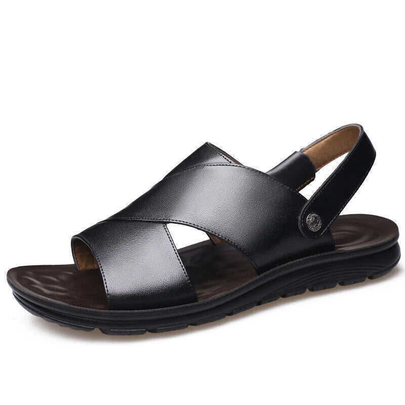 Summer Mens Sandals Brief-On Leather Comfortable Casual Beach Non-slip Slippers