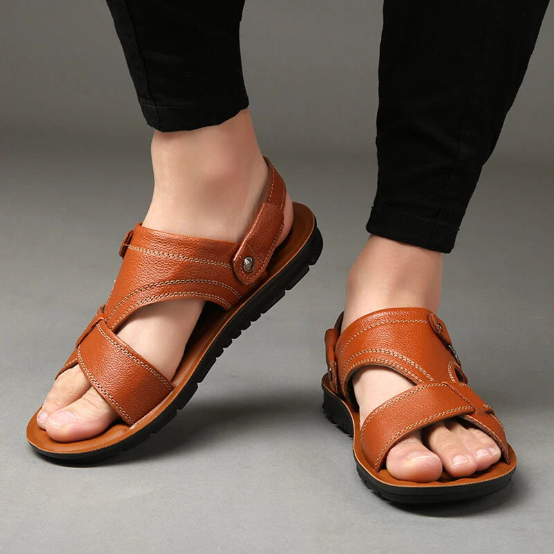 Mens Beach Slippers Leather Sandals Summer Water Shoes Fisherman Closed Toe Size