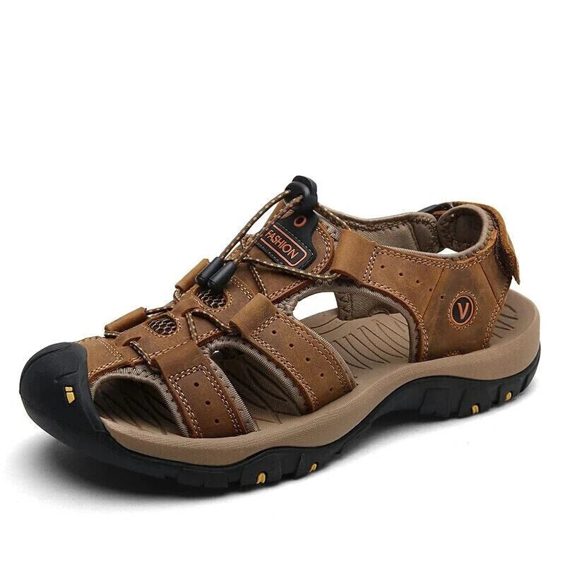 Summer Men's Leather Sandals Closed Toe Beach Nonslip Outdoor Sport Hiking Shoes