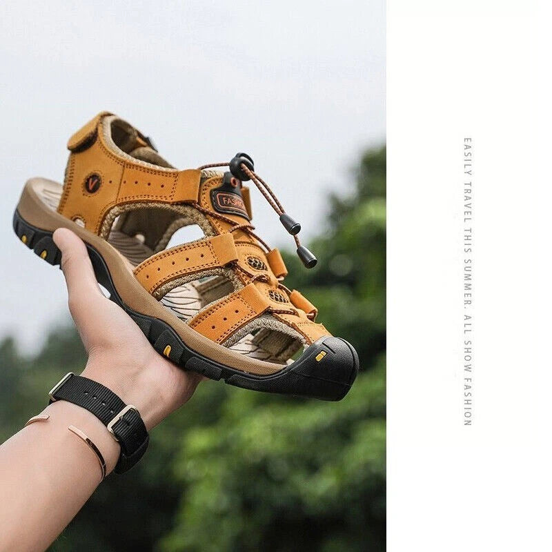 Summer Men's Leather Sandals Closed Toe Beach Nonslip Outdoor Sport Hiking Shoes