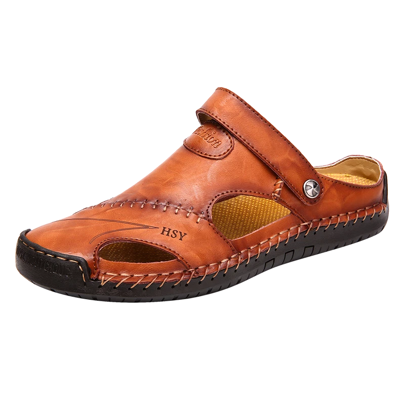 Summer Men Sandals Genuine Leather Lightweight Casual Shoes Beach Slippers