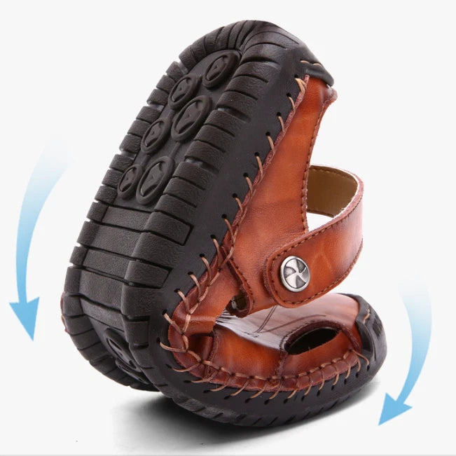 Summer Men Flat Non-slip Leather Sandals Casual Sports Beach Shoes Soft Slippers