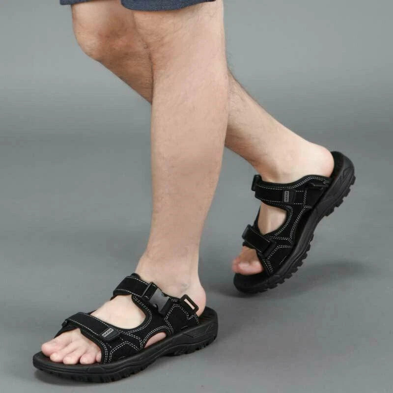 Mens Open Toe Leather Sandals Casual Beach Shoes Trekking Hiking Summer Slippers