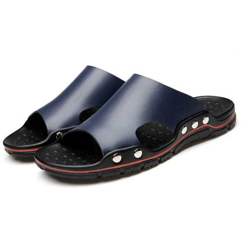 New Mens Leather Casual Sandals Beach Shoes Anti-slip Flat Slippers US Size 11.5