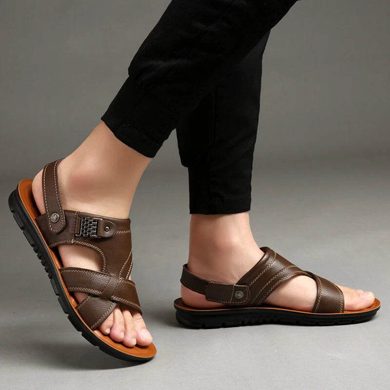 Mens Beach Slippers Leather Sandals Summer Water Shoes Fisherman Closed Toe Size