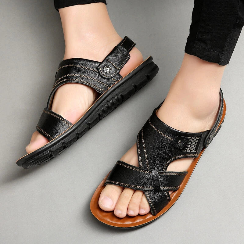 Mens Beach Slippers Leather Sandals Summer Water Shoes Fisherman Closed Toe Size