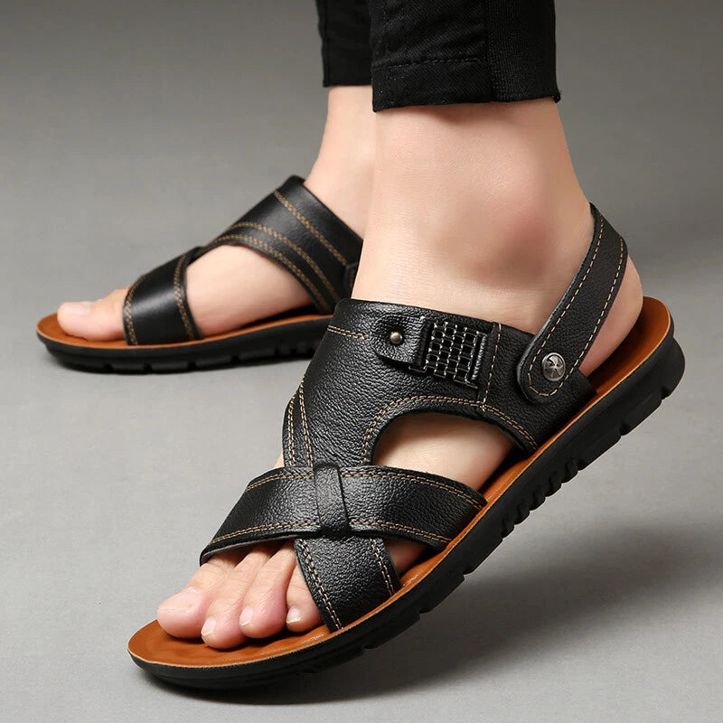 Mens Beach Slippers Leather Sandals Summer Water Shoes Fisherman Closed Toe Size