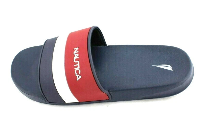 New NAUTICA Filton Size 12 Navy Blue, Red & White Slide Men's Sandals