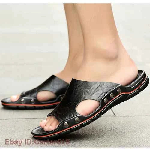 Men Sandals Leather Slippers Flip Flops Fashion Beach Slides Outdoor Plus Size