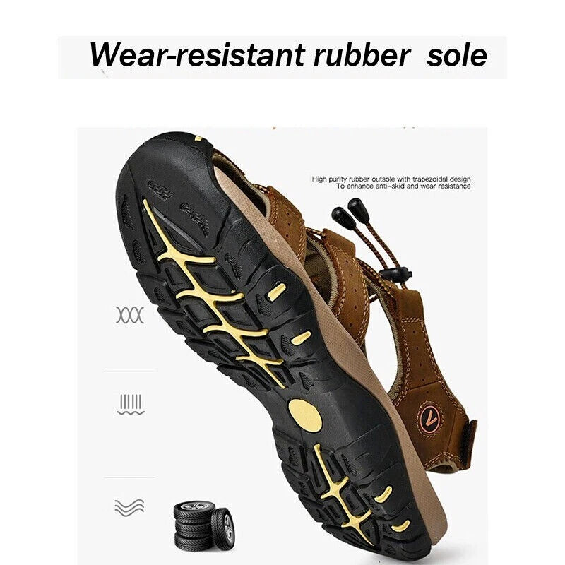 Summer Men's Leather Sandals Closed Toe Beach Nonslip Outdoor Sport Hiking Shoes