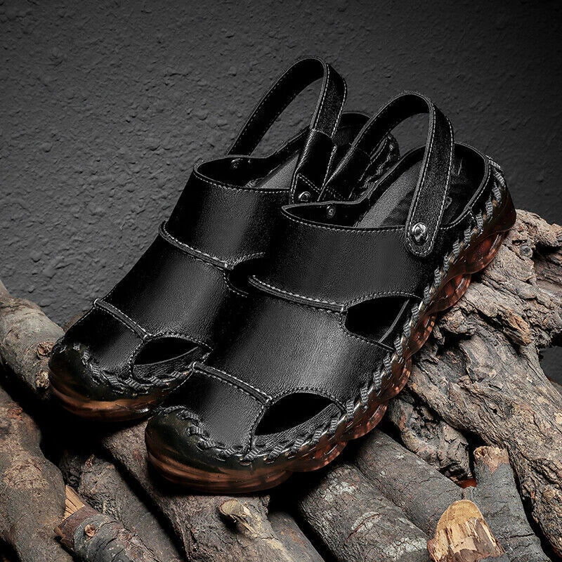 Outdoor Summer Men Sandals Genuine Leather Casual Shoes Slip-on Beach Slippers