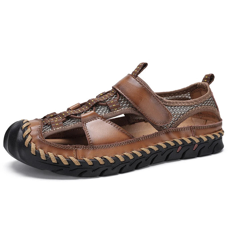 Genuine Leather Men Sandals Summer Casual Beach Slip on Slippers Outdoor Sneaker