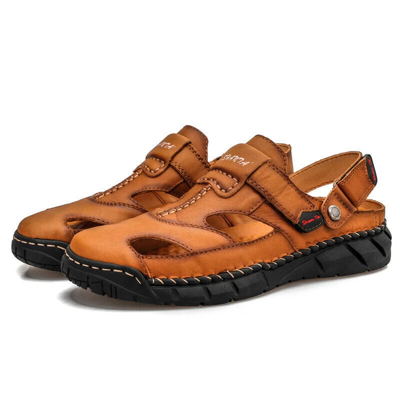 Summer Mens Genuine Leather Sandals Casual Sports Beach Shoes Soft Home Slippers