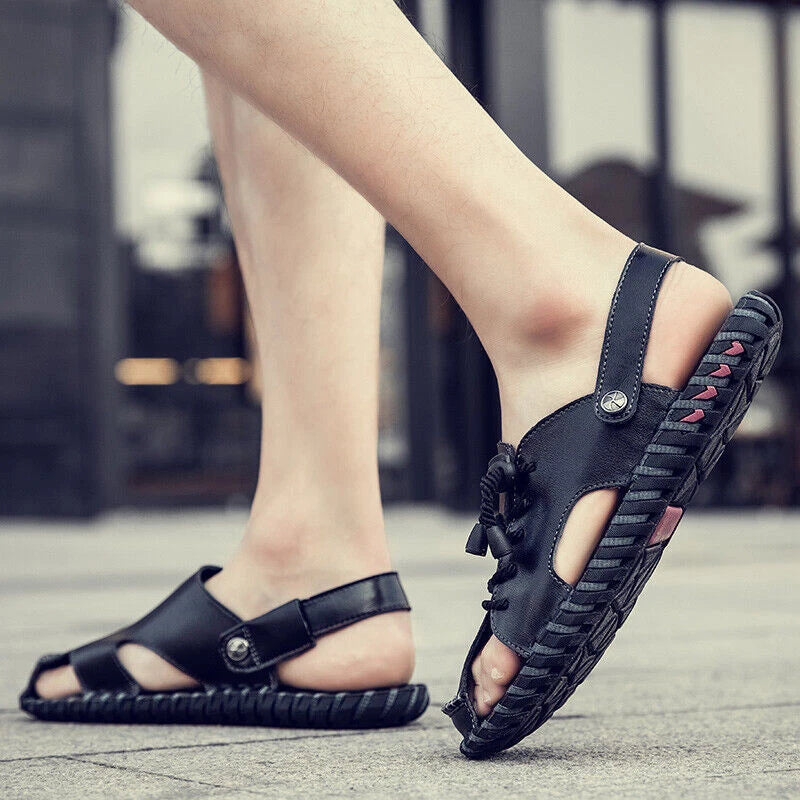 Mens Sports Soft Slippers Genuine Leather Beach Summer Shoes Casual Sandals