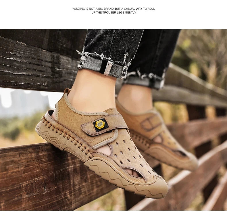 Classic Summer Large Size Men's Sandal Leather Slippers Breathable Beach Sandals