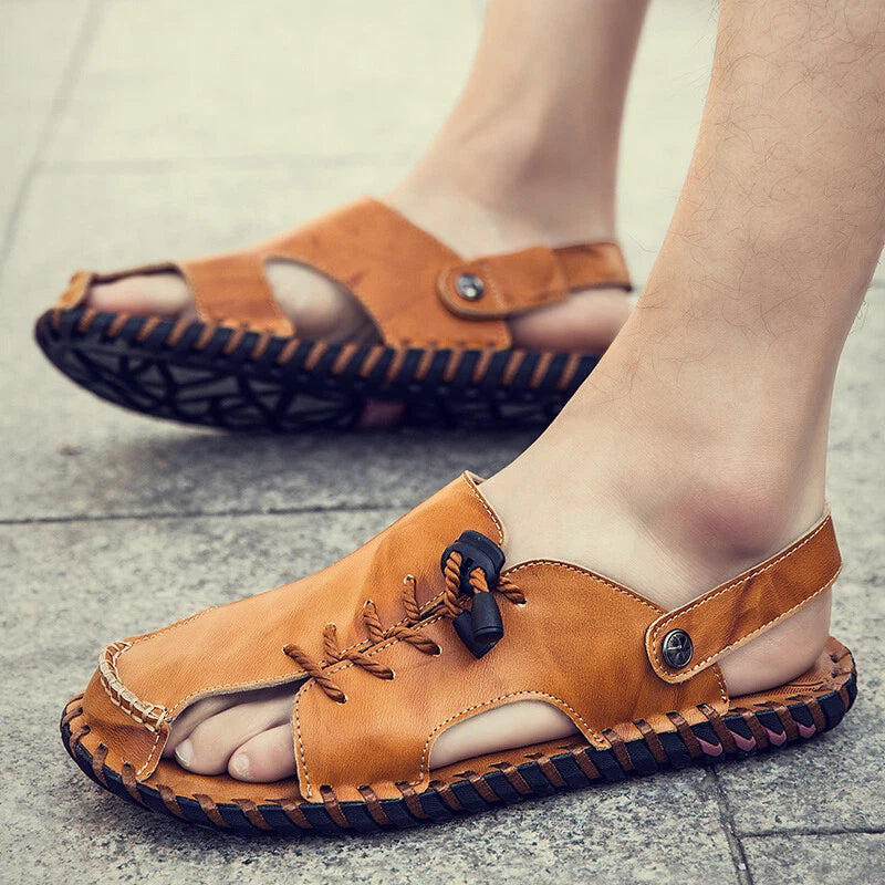 Casual Summer Mens Genuine Leather Sandals Sports Beach Shoes Soft Slippers Size