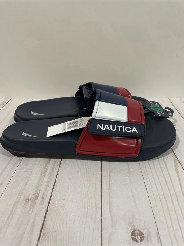 NWT Nautica Bower Athletic Adjustable Slides Sandals Mens Size 12 Navy White Red
