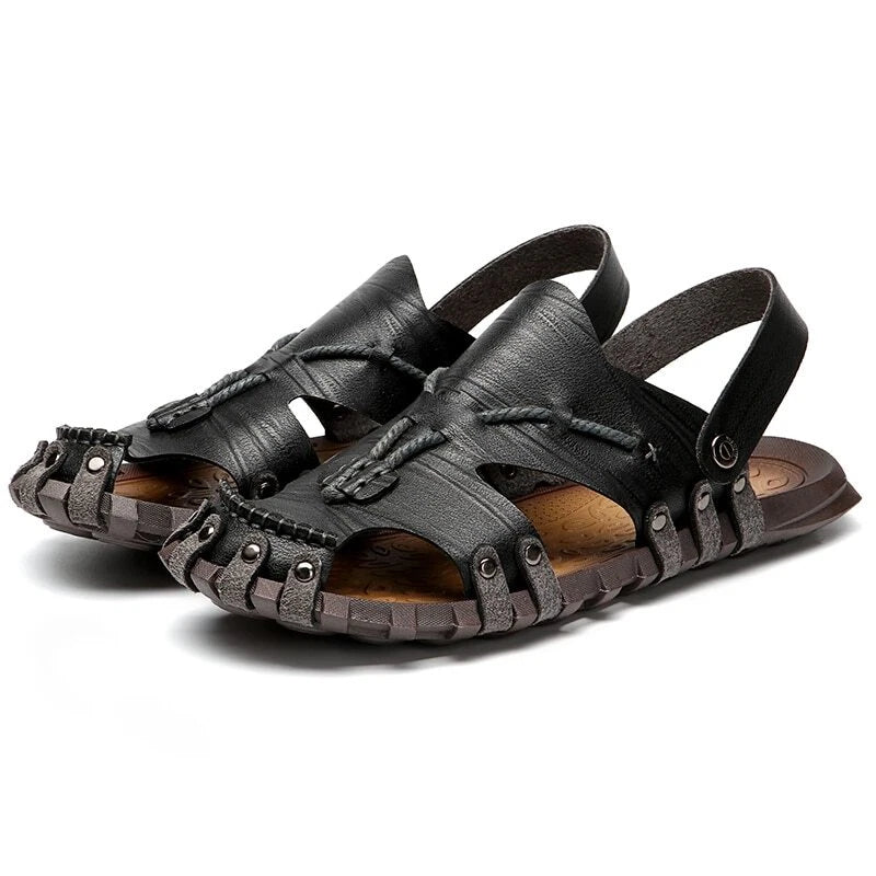 Leather Men's Sandals Comfortable Beach Slippers Non-Slip Platform Sandals