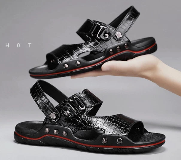 Summer Mens Beach Open Toe Driving Leather Flats Sandals Outdoor Casual Slippers