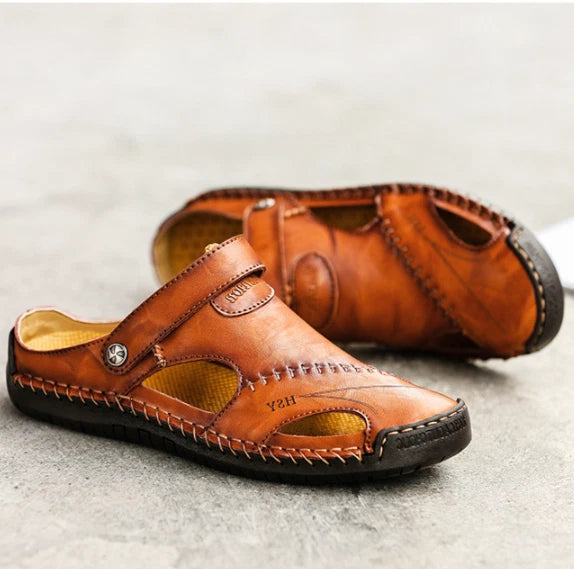 Summer Men Flat Non-slip Leather Sandals Casual Sports Beach Shoes Soft Slippers