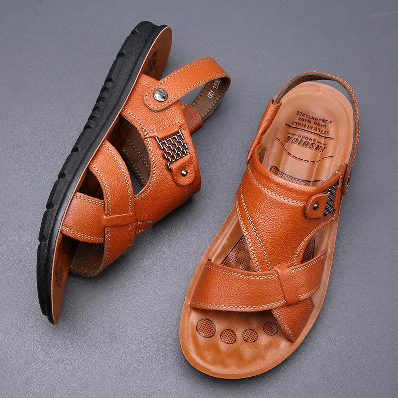 Men   Leather Sandals Casual Sports Beach Shoes Soft Home Slippers