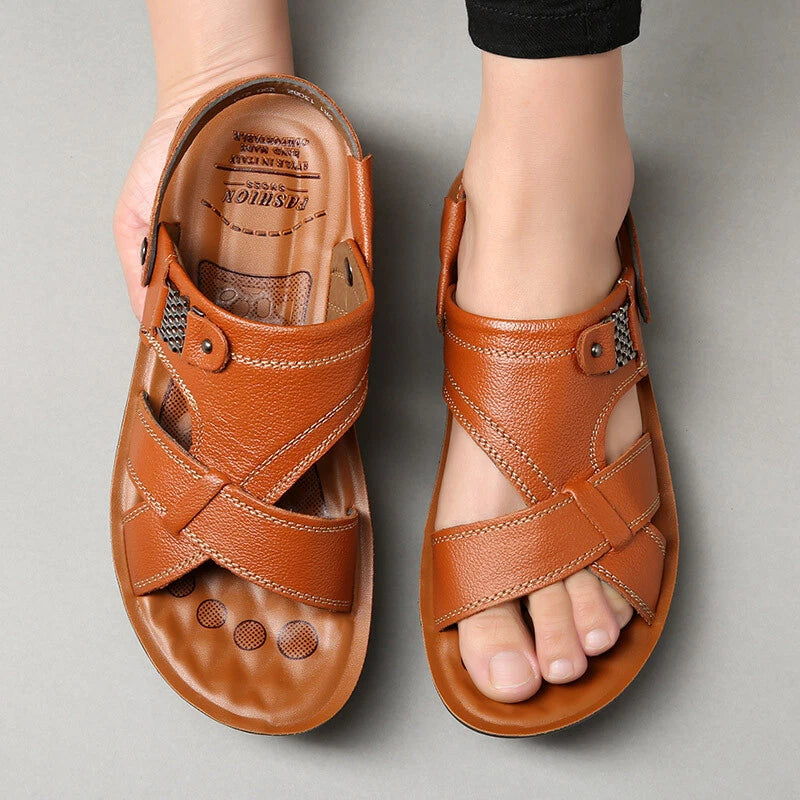 Mens Beach Slippers Leather Sandals Summer Water Shoes Fisherman Closed Toe Size
