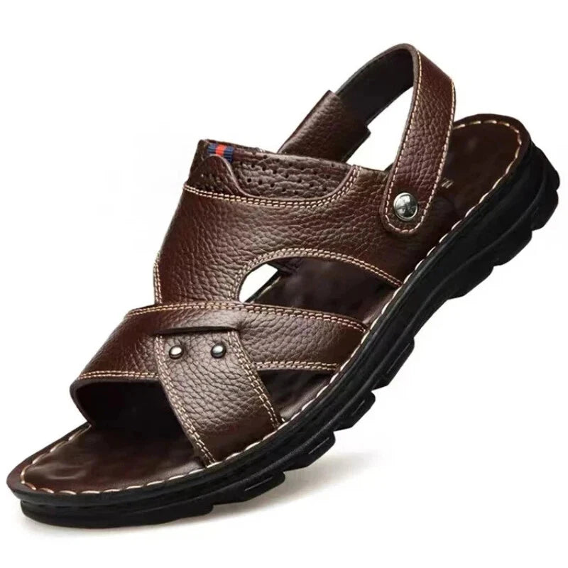 Summer Men Leather Sandals Genuine Leather Non-slip Men Shoes Slippers