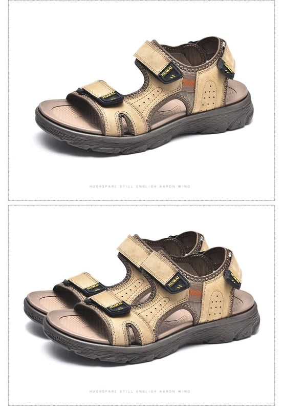 Summer Mens Sandals Outdoor Beach Slippers Genuine Leather Non-slip Casual Shoes