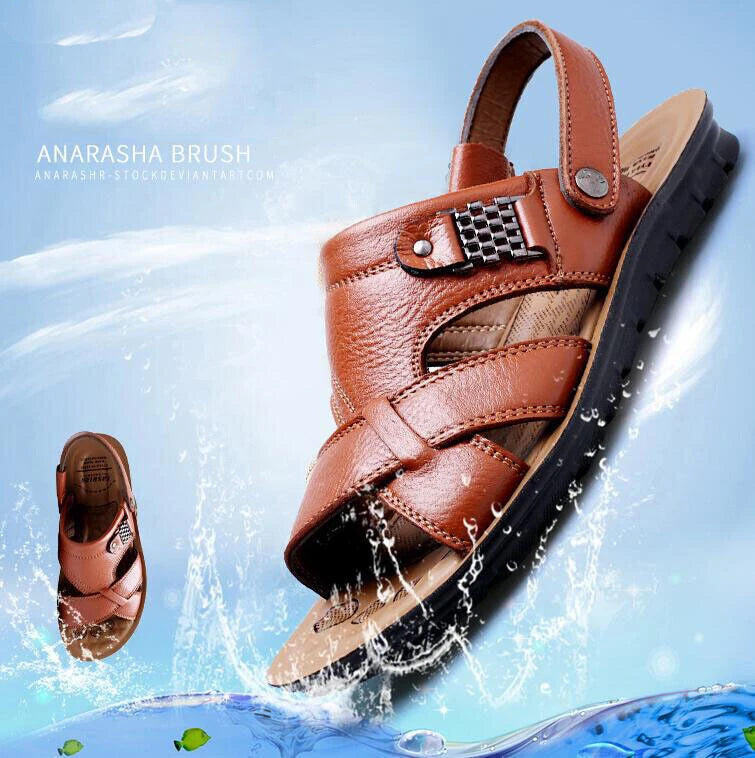 Summer Men's Leather Sandals Adjustable Casual Slippers Beach Holiday Shoes Size