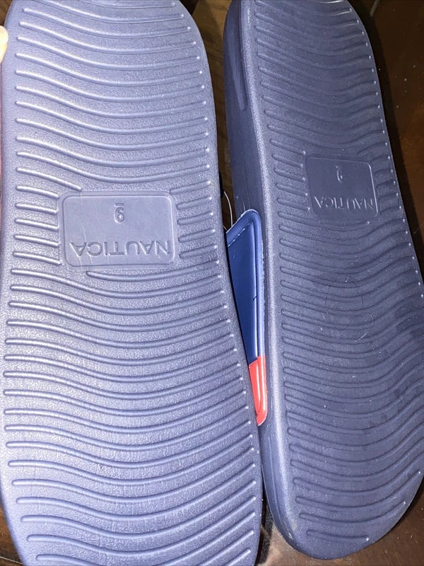 Nautica Bower Athletic Adjustable Slides Sandals, Mens Size 9, Navy White & Red