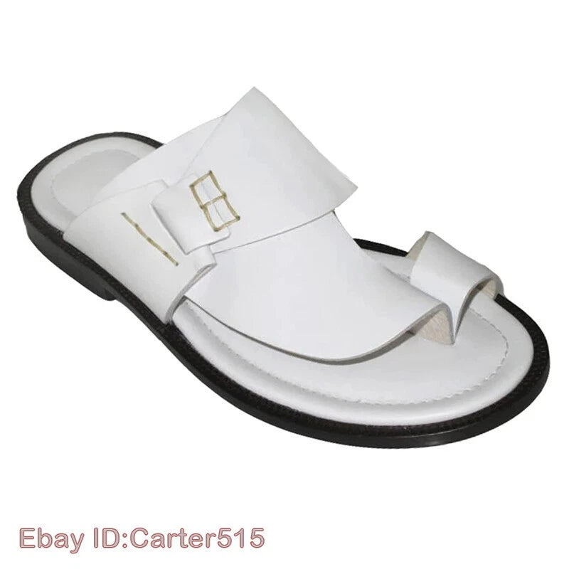 Summer Casual Mens Ring Toe Sandals Retro Hand Shoes Sewn Slippers Flats Beach