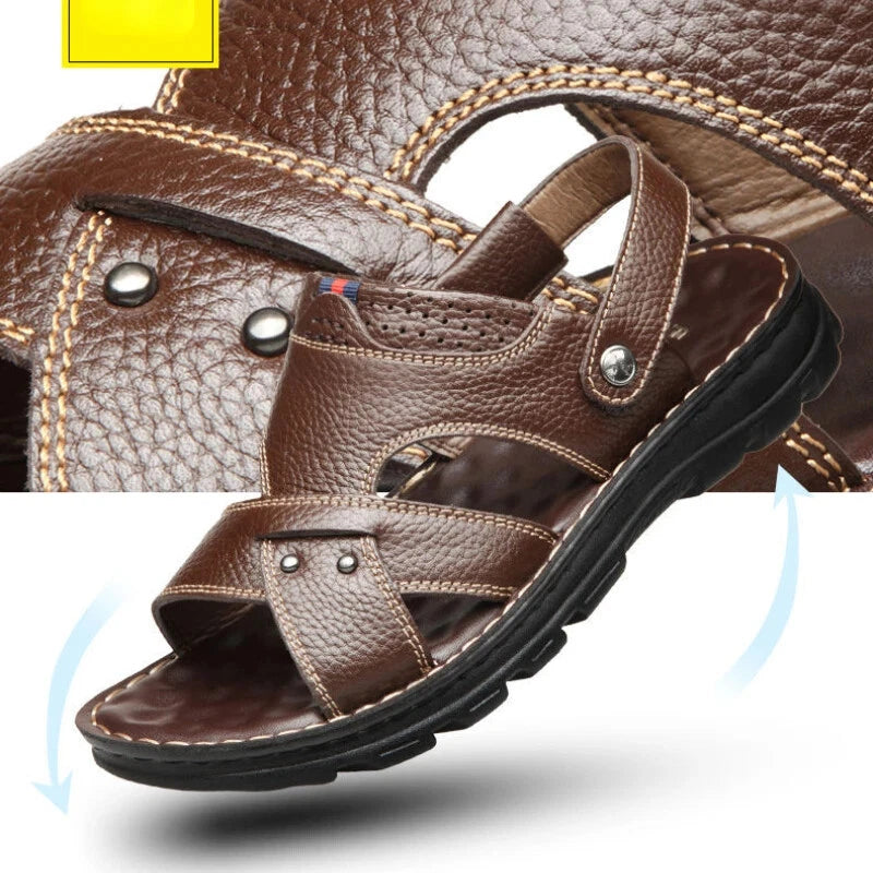 Summer Men Leather Sandals Genuine Leather Non-slip Men Shoes Slippers