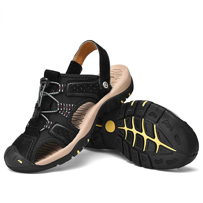 Mens Sandals Genuine Leather Summer Casual Shoes Outdoor Beach Slipper