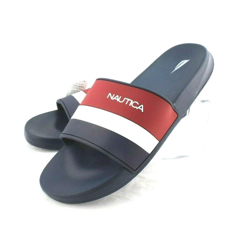 New NAUTICA Filton Size 12 Navy Blue, Red & White Slide Men's Sandals
