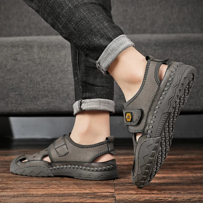 Classic Summer Large Size Men's Sandal Leather Slippers Breathable Beach Sandals