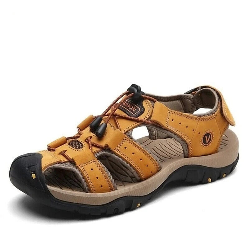 Summer Men's Leather Sandals Closed Toe Beach Nonslip Outdoor Sport Hiking Shoes