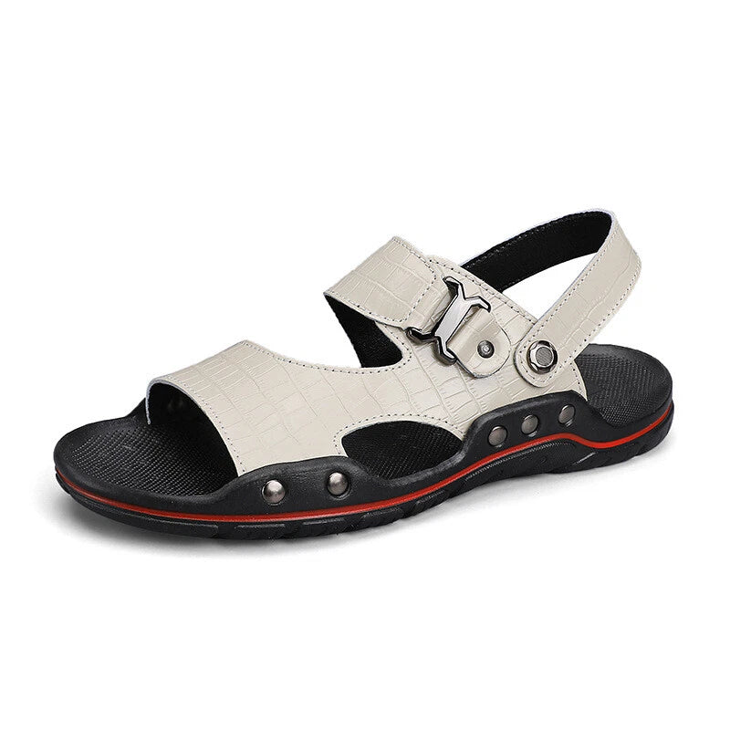 Summer Mens Beach Open Toe Driving Leather Flats Sandals Outdoor Casual Slippers