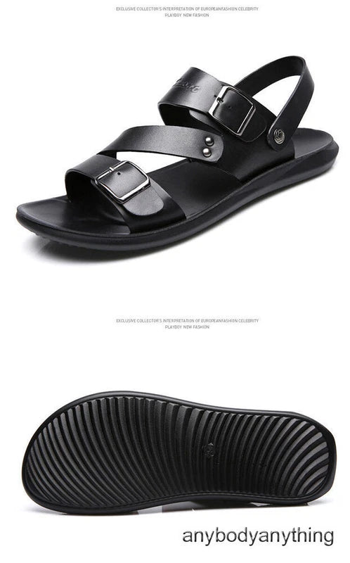 Beach Sandals Leather Roman for Men Shoes Summer Non-slip Outdoor Slippers Size