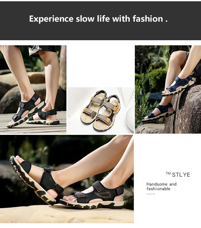 Sandals for Men Genuine Leather Beach Slippers Outdoor Comfort Walking Boots