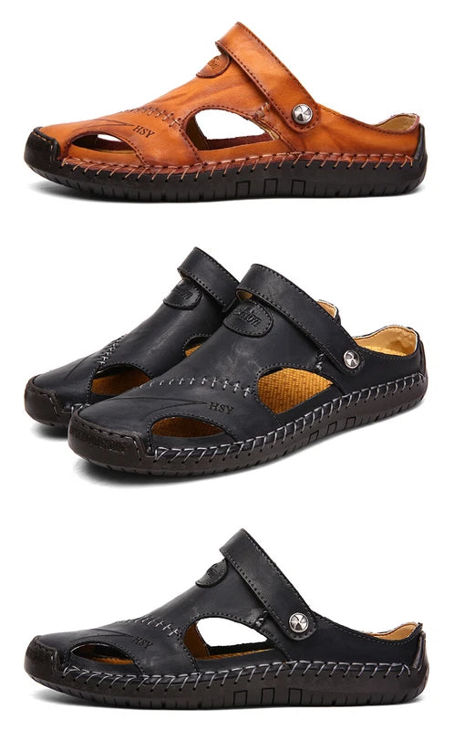 Summer Men Sandals Genuine Leather Lightweight Casual Shoes Beach Slippers