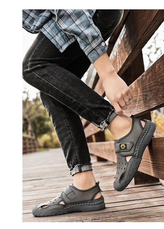 Classic Summer Large Size Men's Sandal Leather Slippers Breathable Beach Sandals
