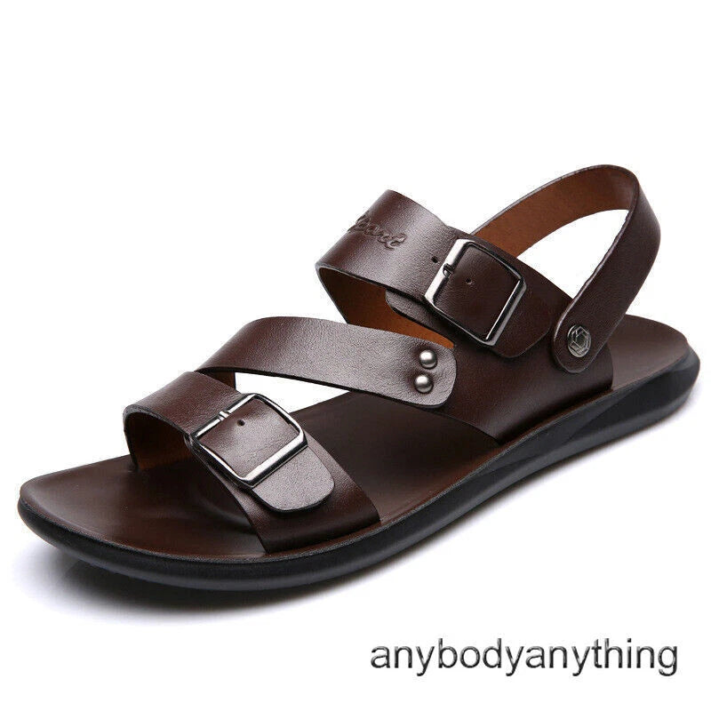 Beach Sandals Leather Roman for Men Shoes Summer Non-slip Outdoor Slippers Size