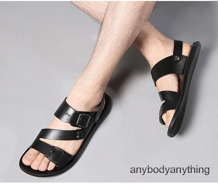 Beach Sandals Leather Roman for Men Shoes Summer Non-slip Outdoor Slippers Size