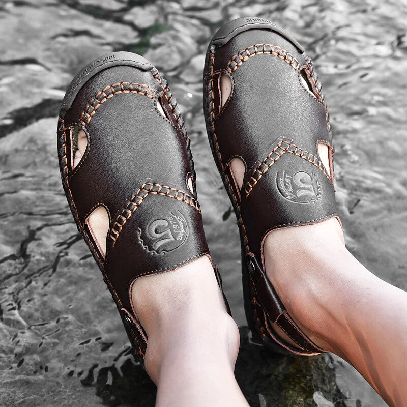 Men Sandals Genuine Leather Handmade Casual Slippers Outdoor Beach Roman Sandals
