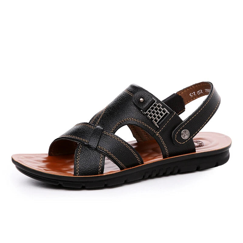 Men   Leather Sandals Casual Sports Beach Shoes Soft Home Slippers